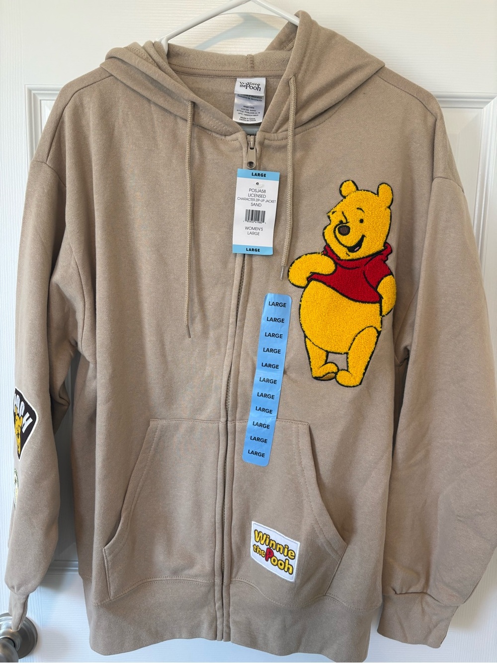 Disney Winnie the Pooh Patch Zip Up Hoodie Women’s L NWT